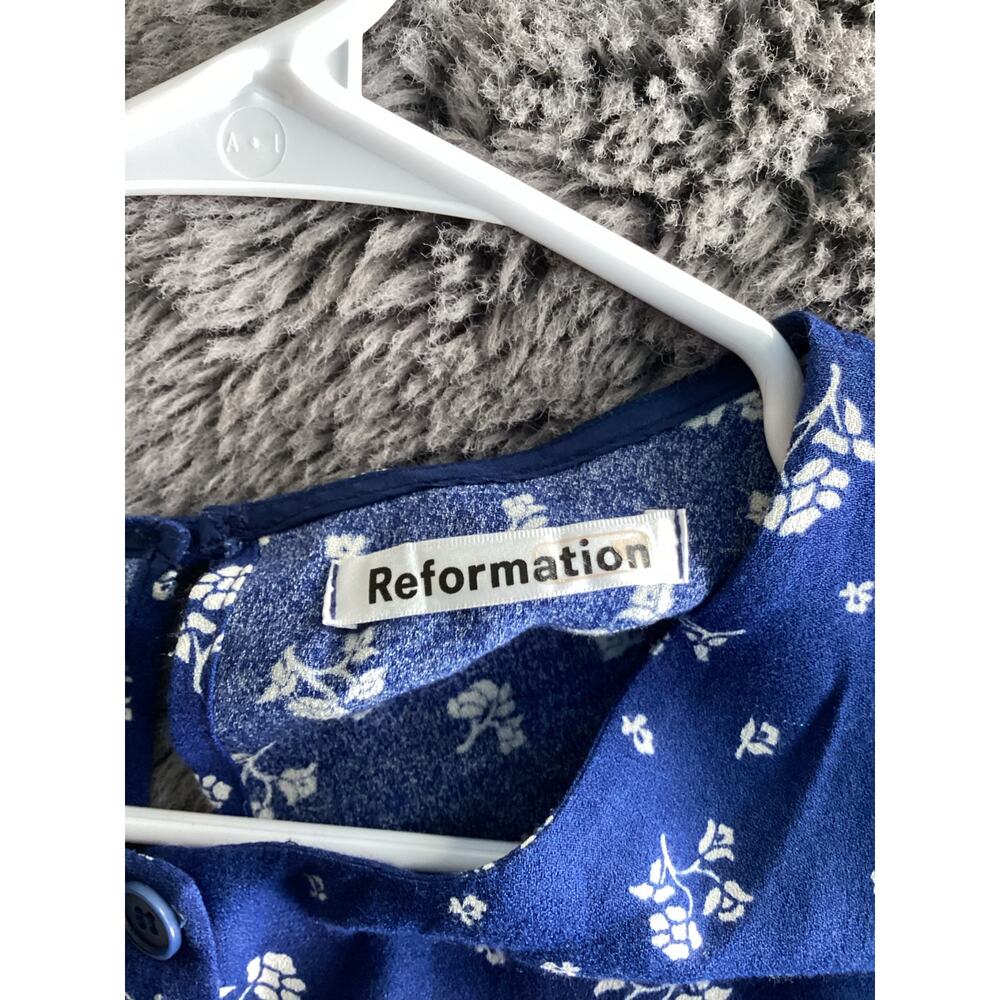 Reformation Maison Fauna‎ midi floral blue button-down dress women's size 12 - Picture 10 of 13